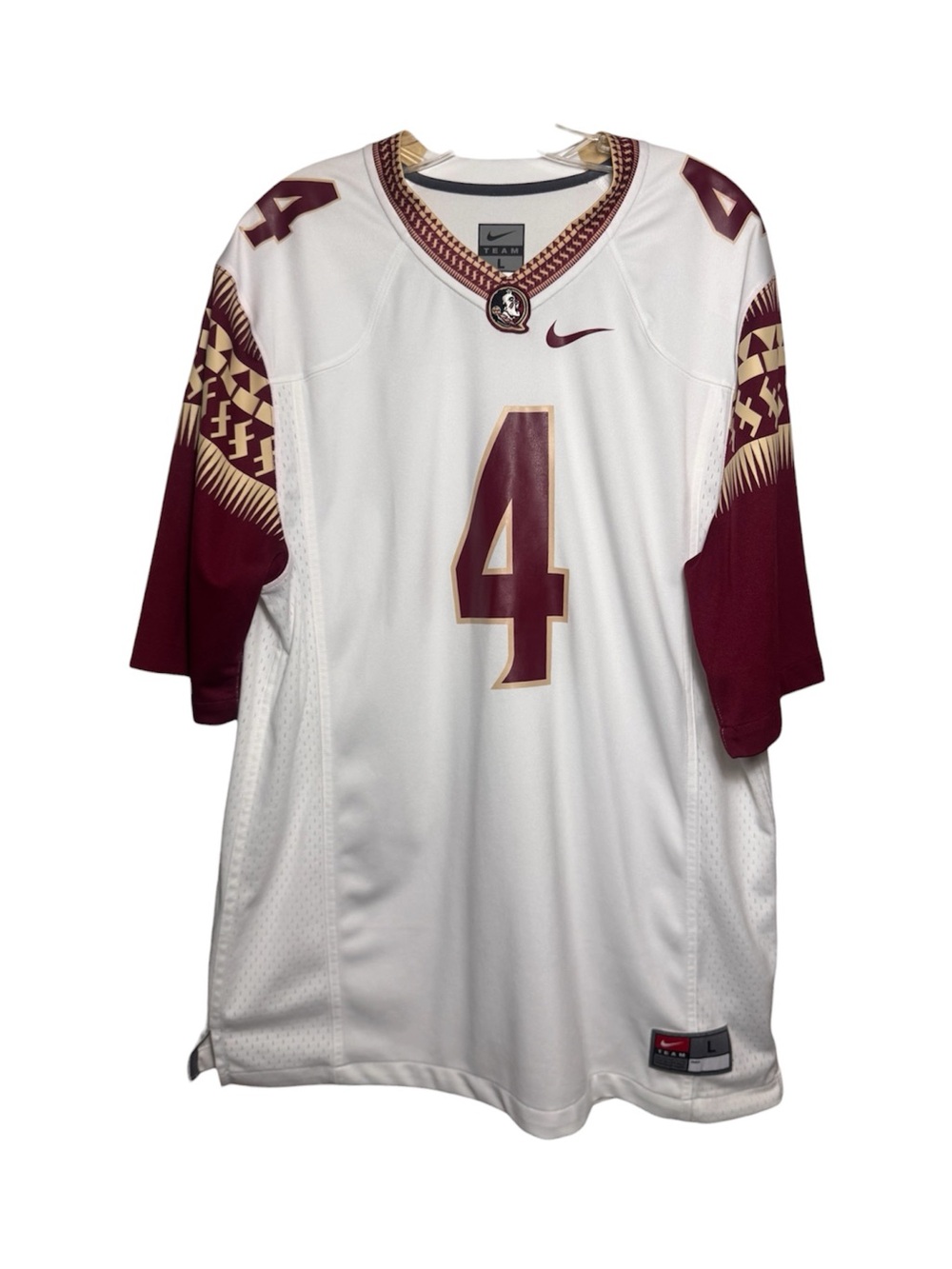 Nike Florida State Seminoles FSU #4 Football Jersey White Men’s Size Large